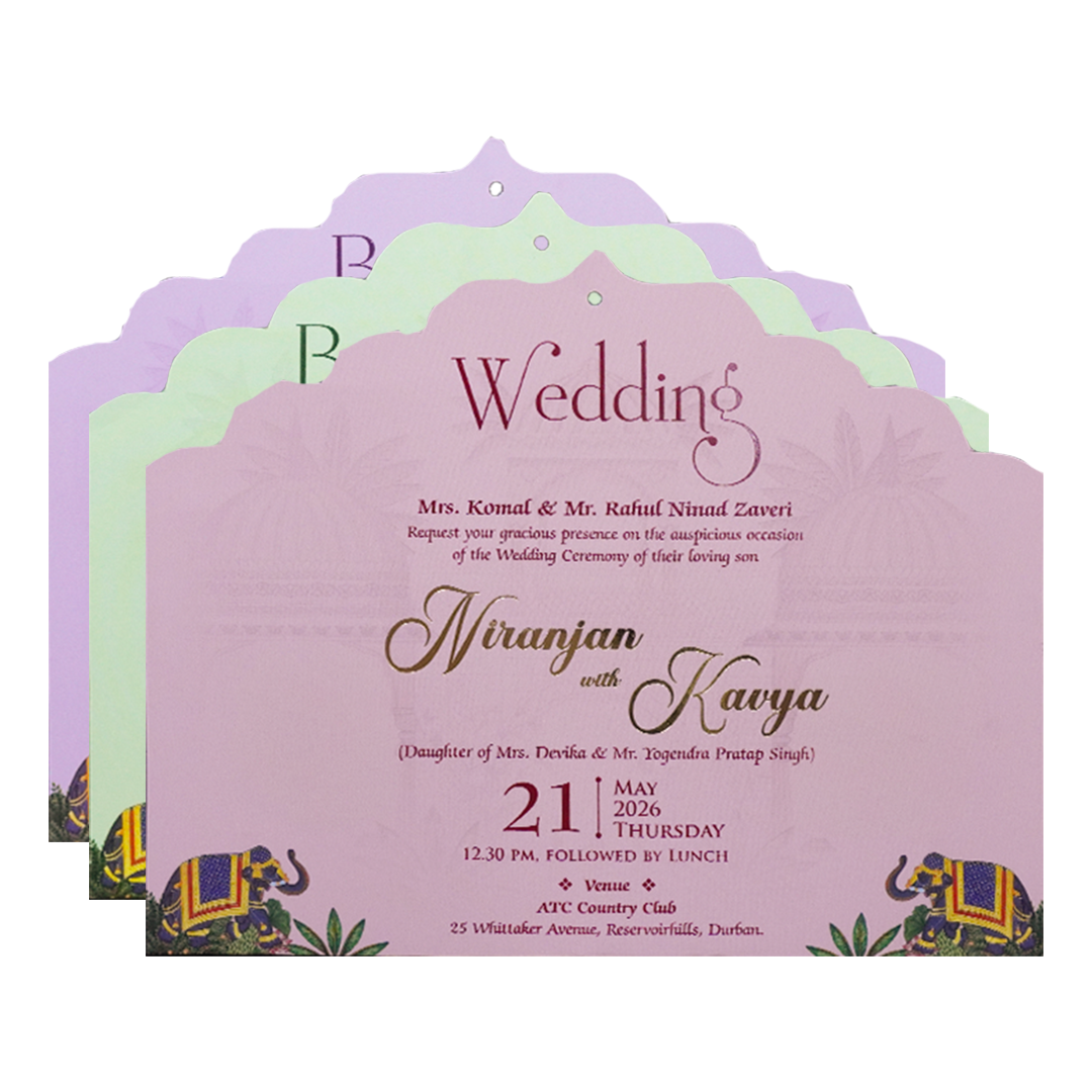 Green Palace Elephant Laser-Cut Wedding Card-KSH72920