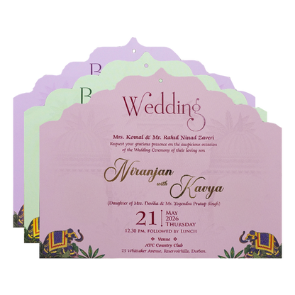 Green Palace Elephant Laser-Cut Wedding Card-KSH72920