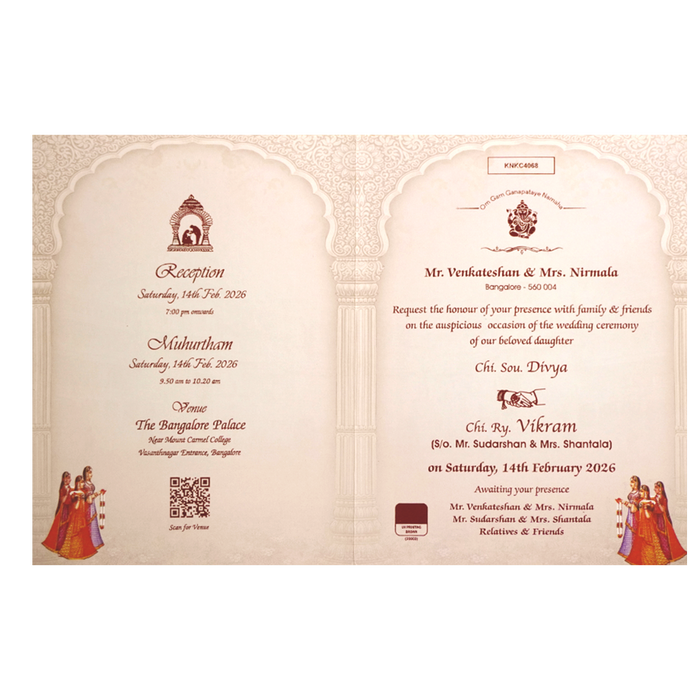 Cream Traditional Dholi Wedding Card-King of Cards