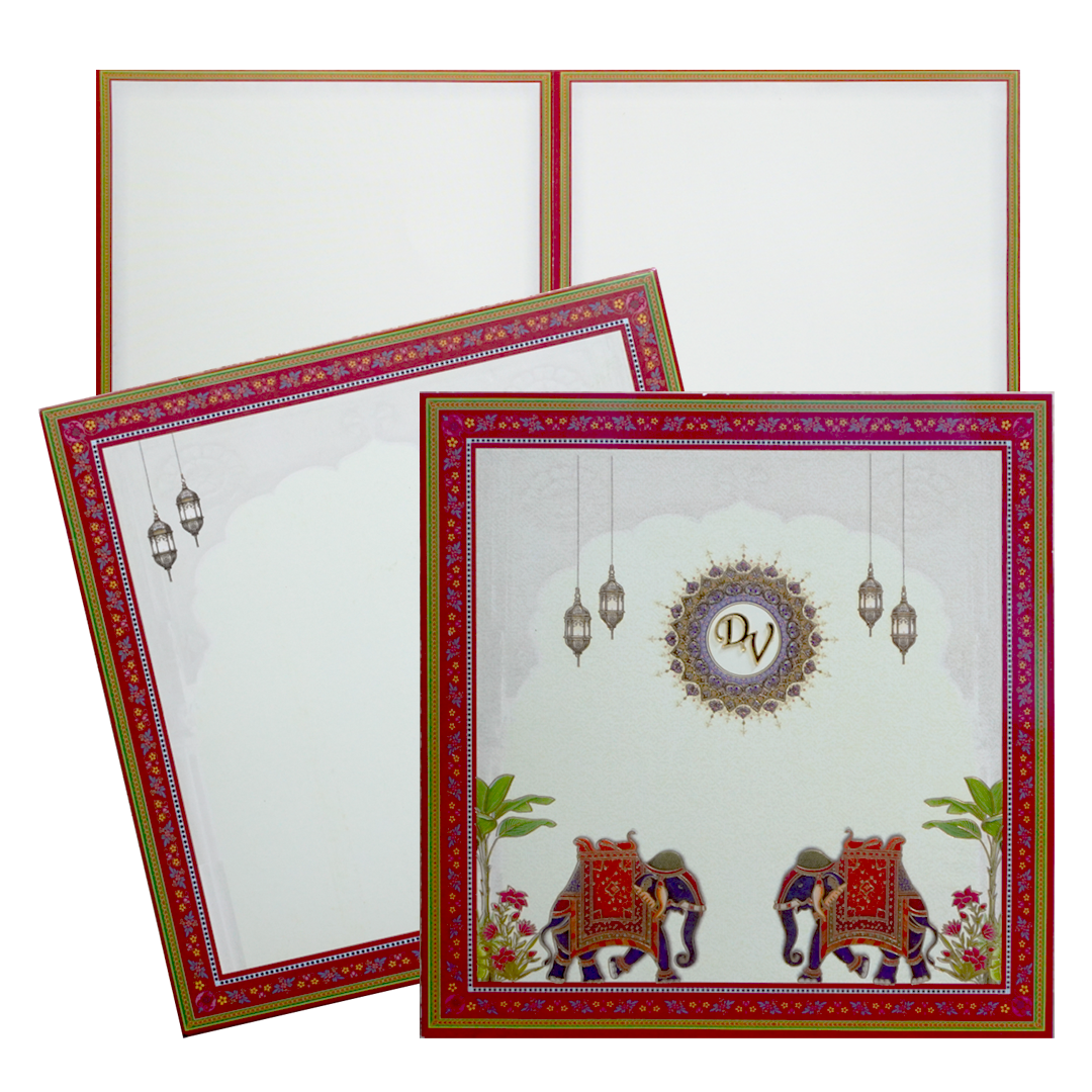 Off-white Elephant themed Wedding Card-KNSN6710R