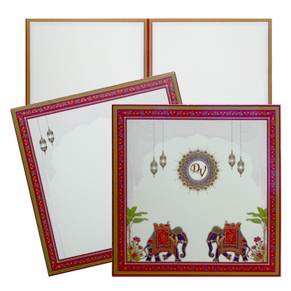Off-white Elephant themed Wedding Card-KNSN6710R