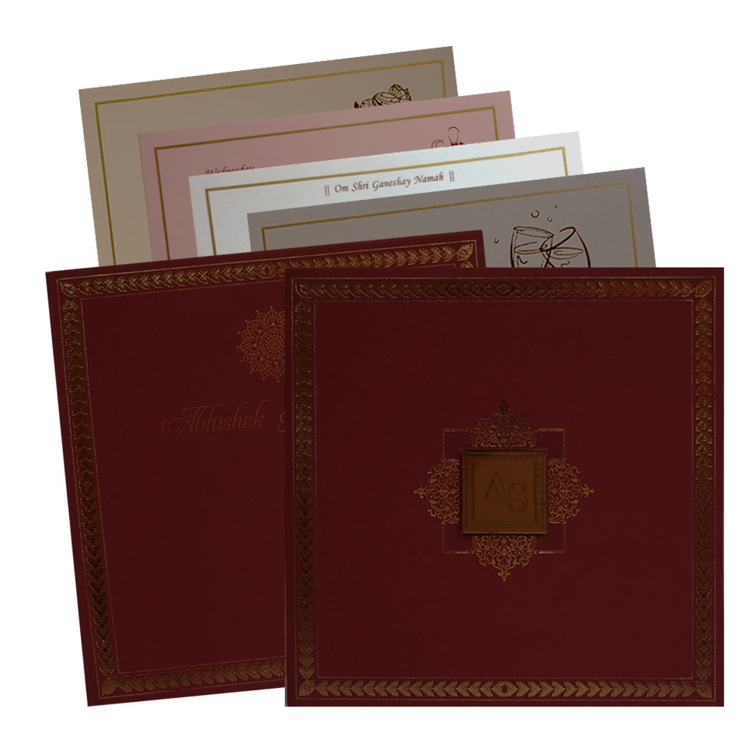 Maroon Copper Foil Wedding Card-KRC30501