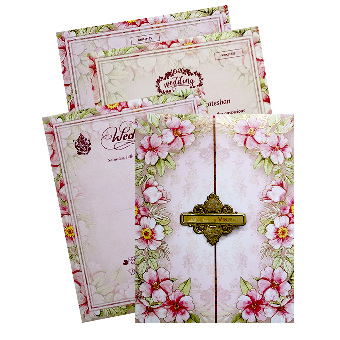 Pink Floral Name Plate Door Invitation Card-KNKJ1125