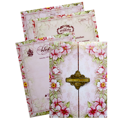 Pink Floral Name Plate Door Invitation Card-KNKJ1125