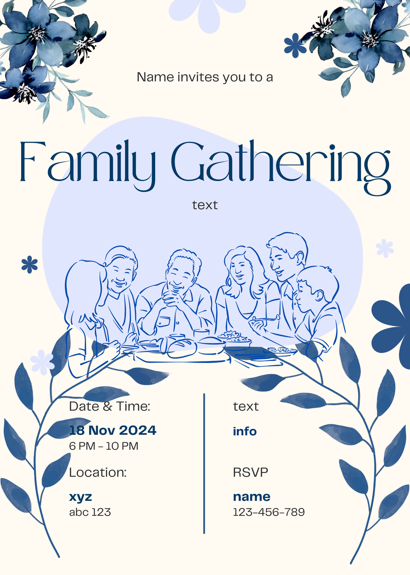 Cream Floral Family Gathering Invitation-AAFGI001