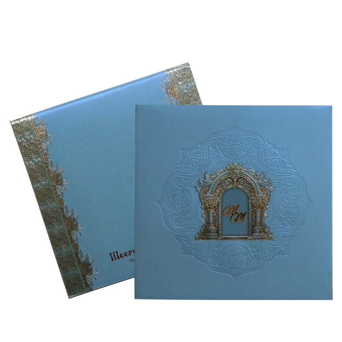 Metallic Blue Premium Padded Wedding Invitation Card-KPR24130
