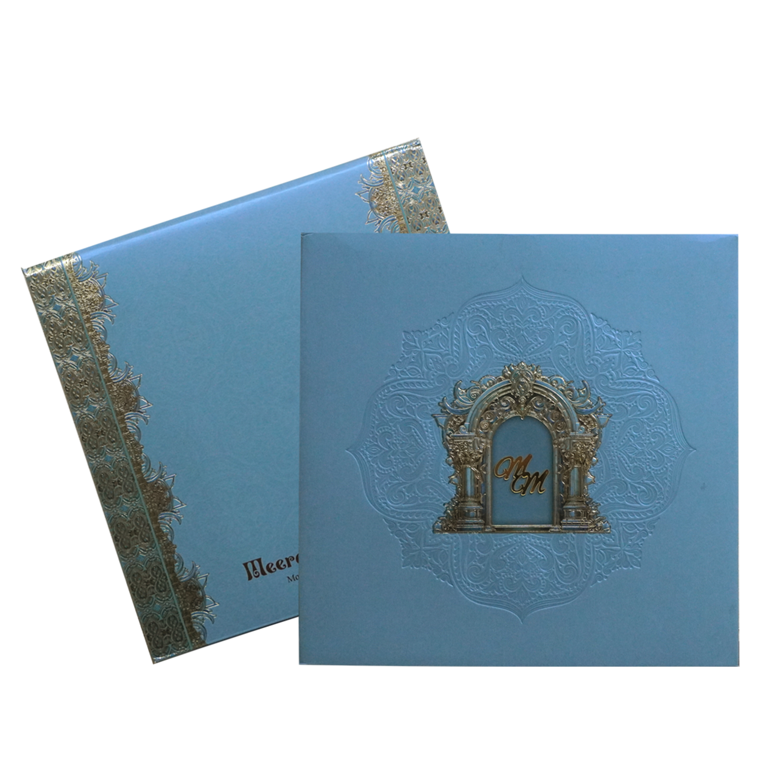 Metallic Blue Premium Padded Wedding Invitation Card-KPR24130