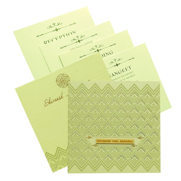 Pastel Green Embossed Design Invitation Card-King of Cards