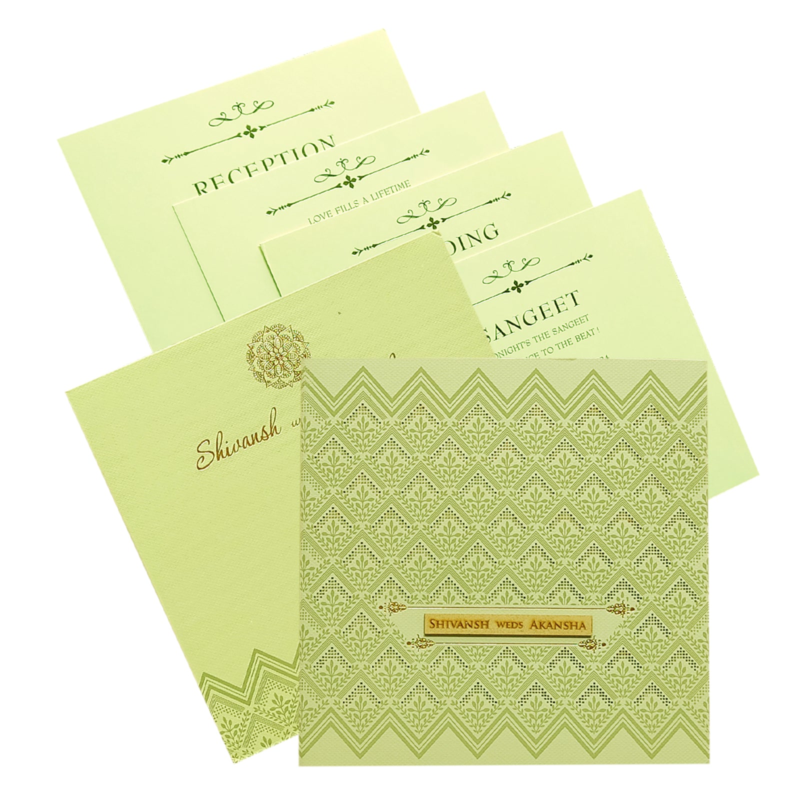 Pastel Green Embossed Design Invitation Card-KRC29512