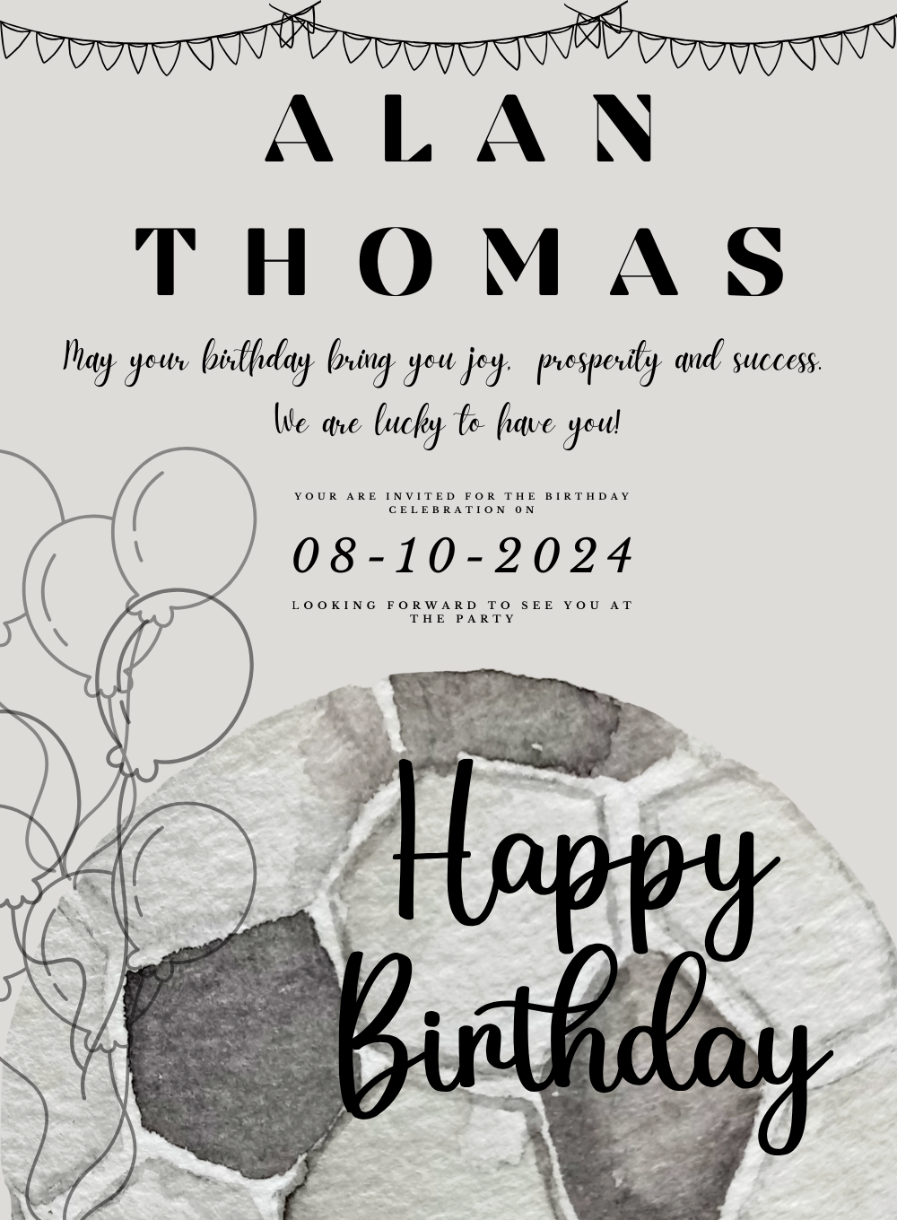 Grey Soccer Ball Birthday cards for him-King of Cards