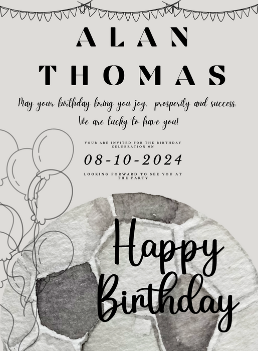 Grey Soccer Ball Birthday cards for him-King of Cards