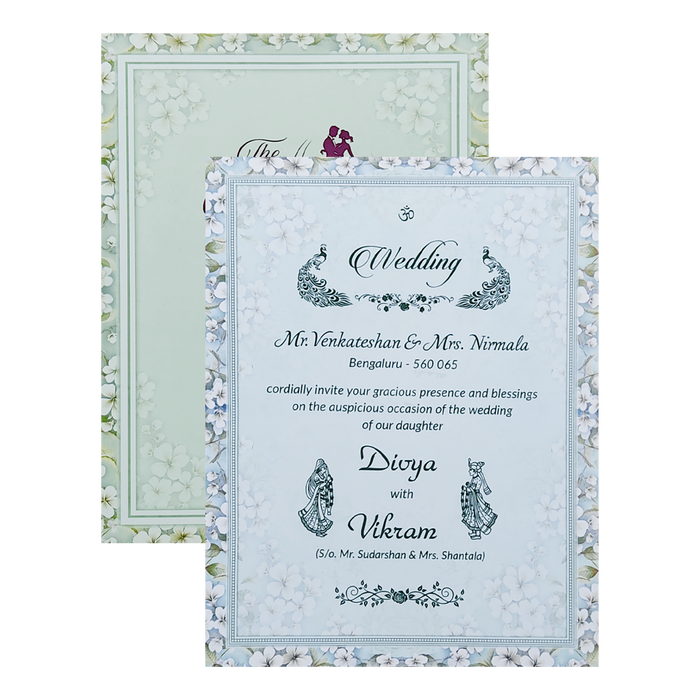 Blue Floral Door Padded Wedding Card-King of Cards