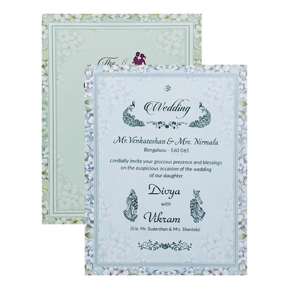 Blue Floral Door Padded Wedding Card-King of Cards