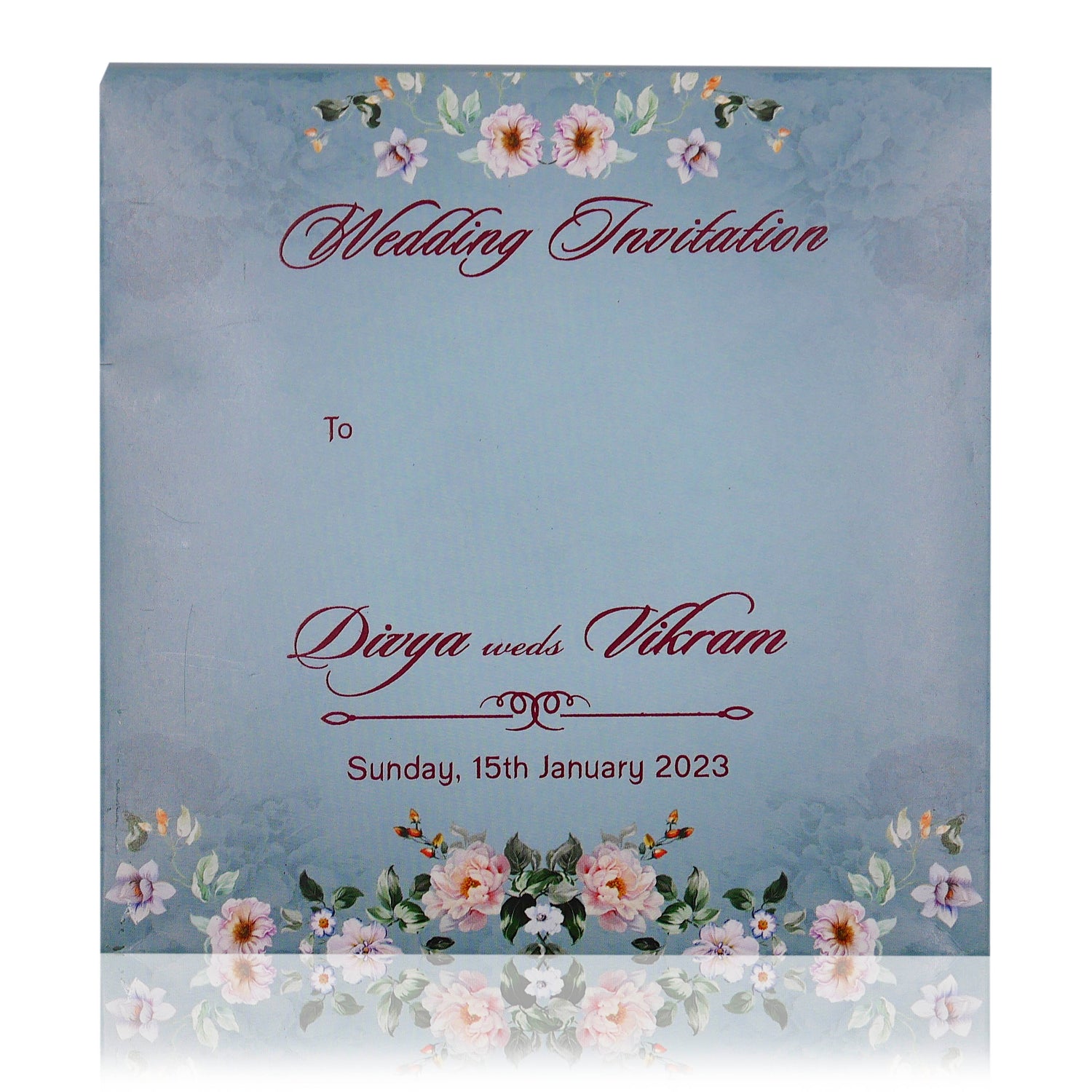 Blue Premium Padded Floral Card With Gold Border-KNC5601B-King of Cards