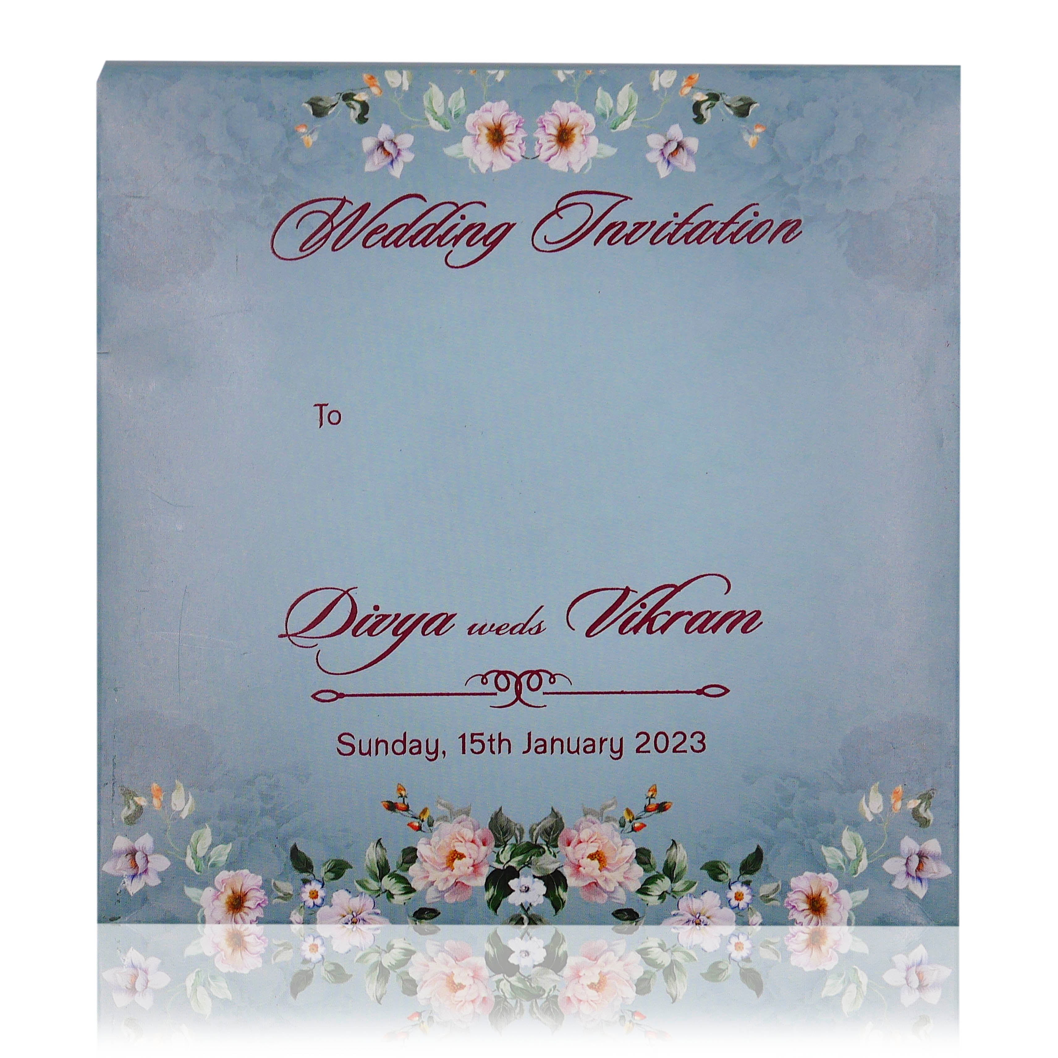 Blue Premium Padded Floral Card With Gold Border-KNC5601B-King of Cards