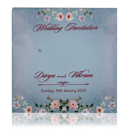 Blue Premium Padded Floral Card With Gold Border-KNC5601B-King of Cards