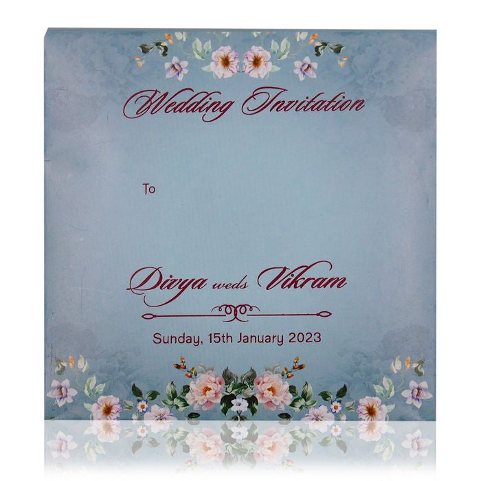 Blue Premium Padded Floral Card With Gold Border-KNC5601B-King of Cards
