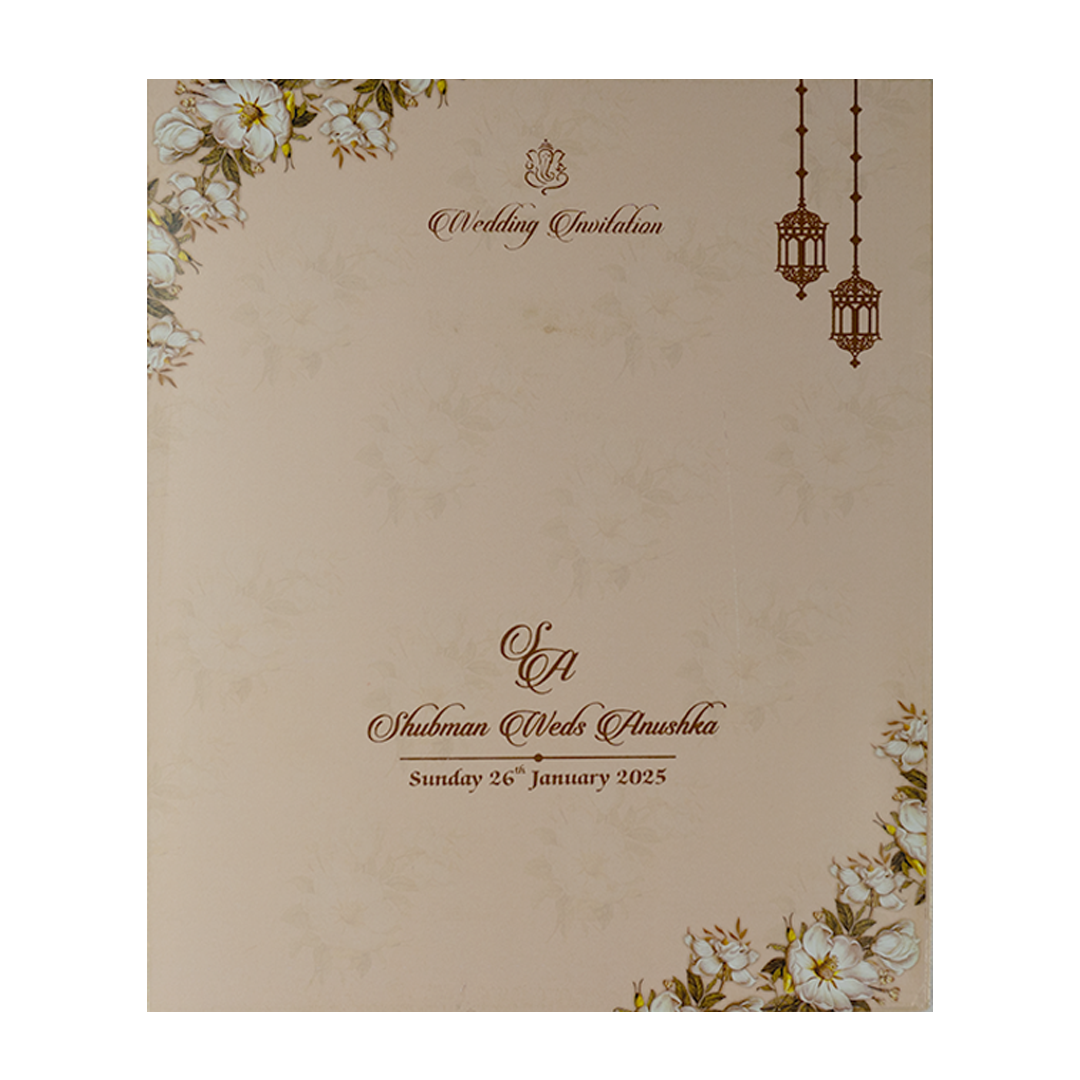 Cream Floral Laser Cut MDF Invitation Card-KRB08110