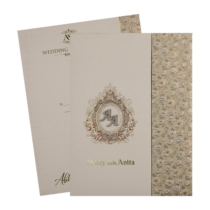 Grey Silver Floral Padded Wedding Card-KSI64240