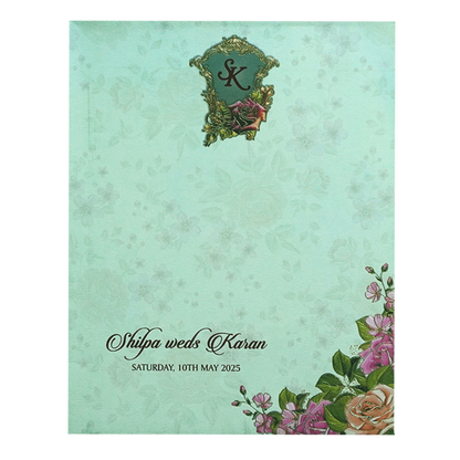 Light Green Rose Wedding Card-KPR09820
