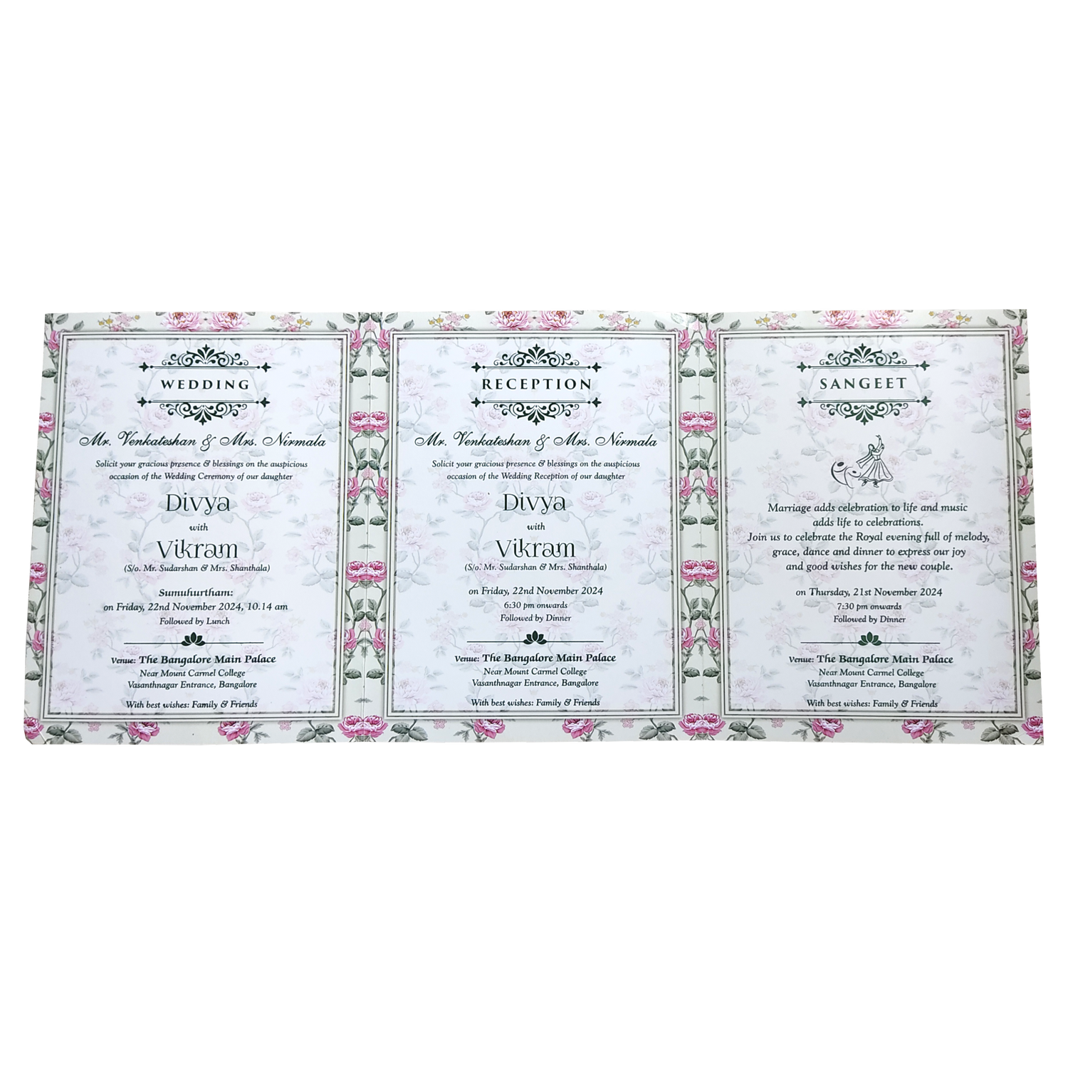 Blue Floral Twofold Wedding Card-KNKQ8304