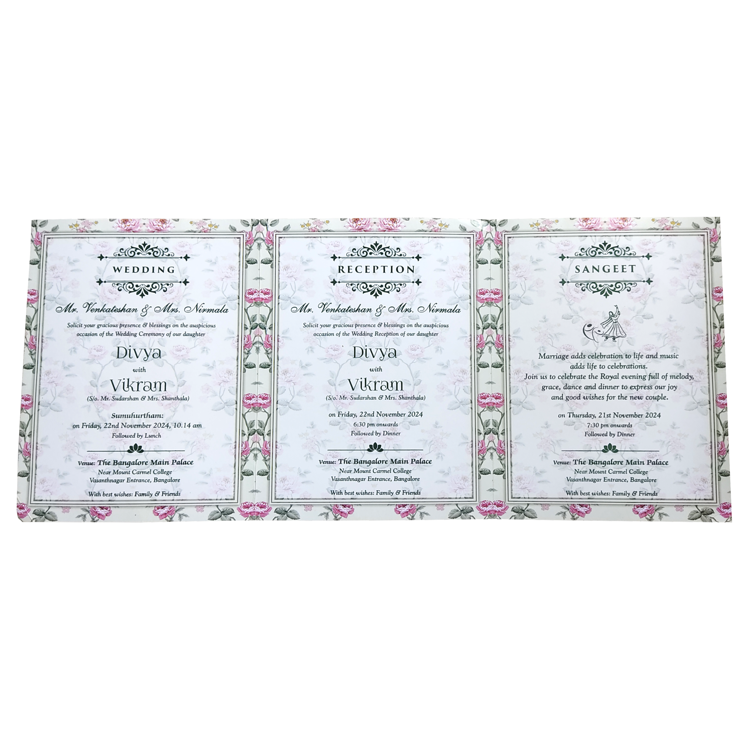 Blue Floral Twofold Wedding Card-KNKQ8304