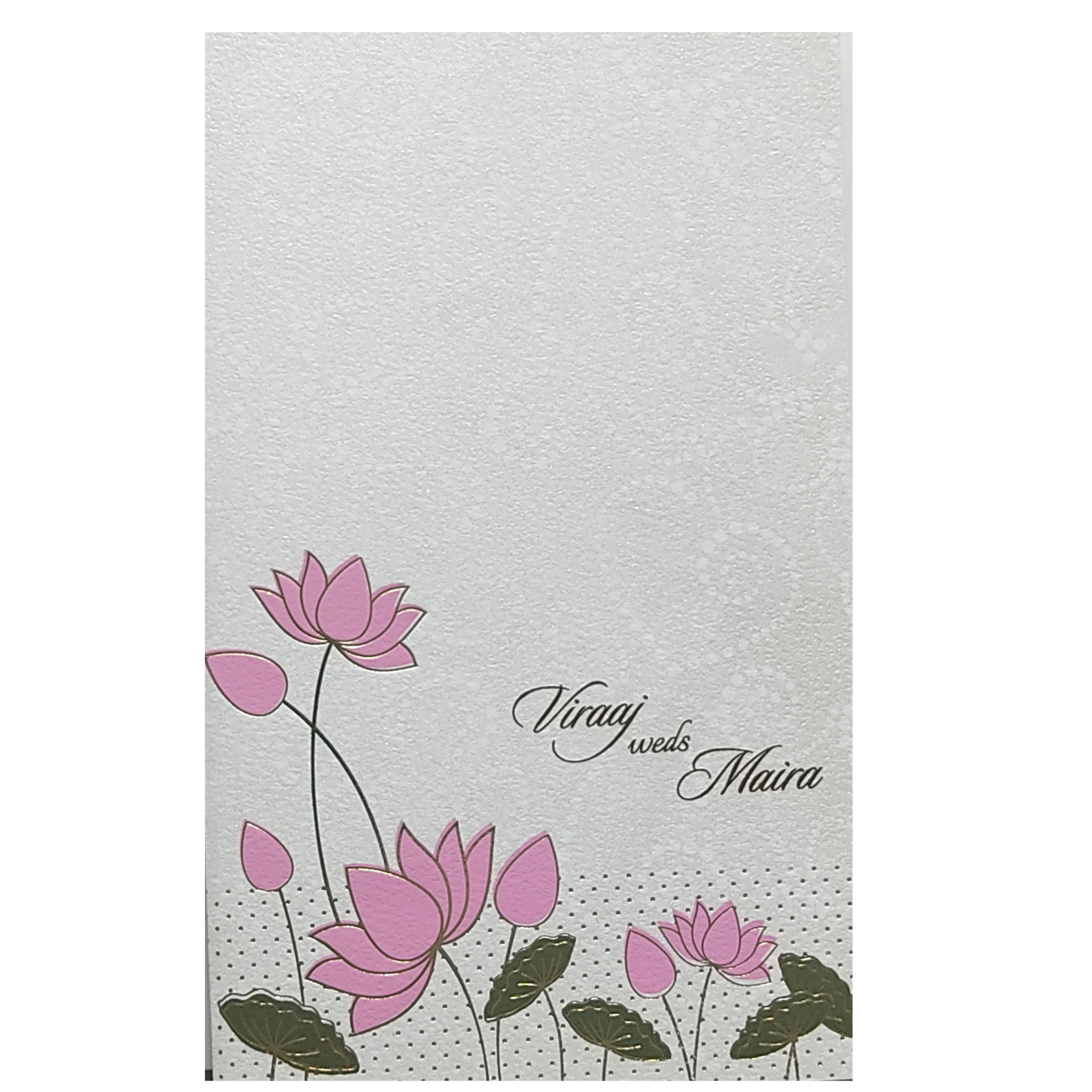 White Embossed Lotus Invitation Card-KRC28320