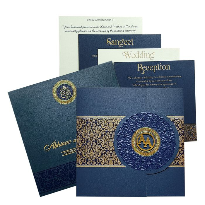 Blue Floral Door Wedding Card Design-King of Cards