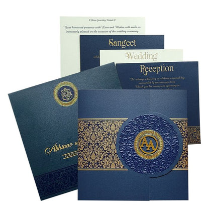 Blue Floral Door Wedding Card Design-King of Cards