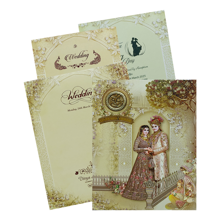 Cream Royal Bride Groom Padded Invitation Card-King of Cards