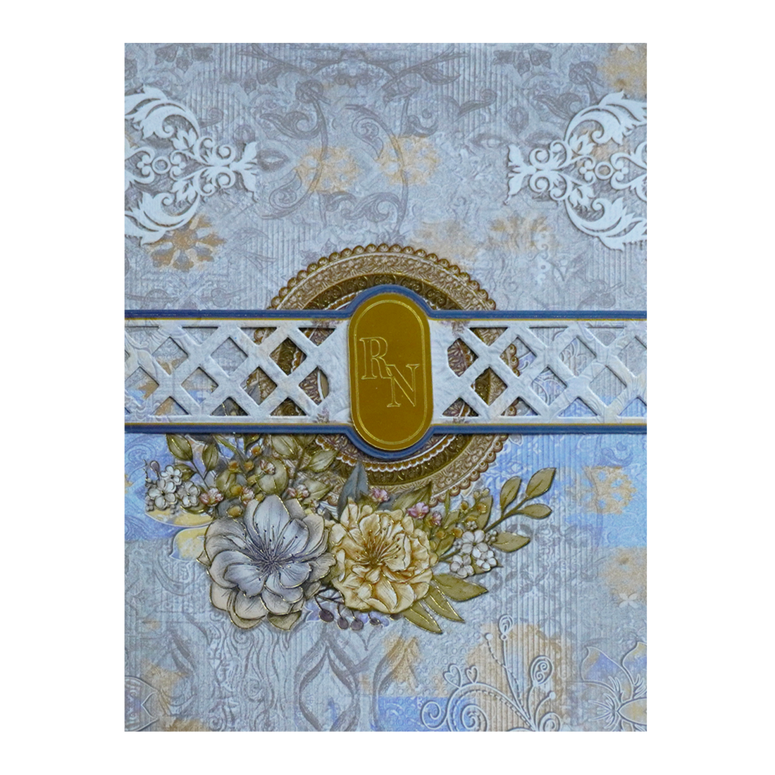 Blue Grey Floral Wedding Box-King of Cards
