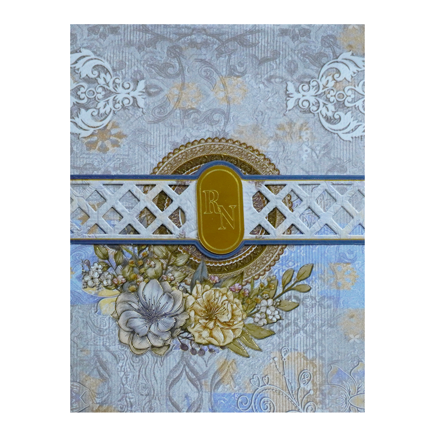 Blue Grey Floral Wedding Box-King of Cards