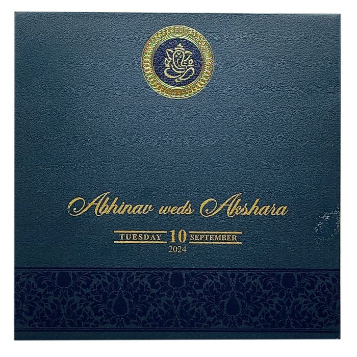 Blue Floral Door Wedding Card Design-King of Cards