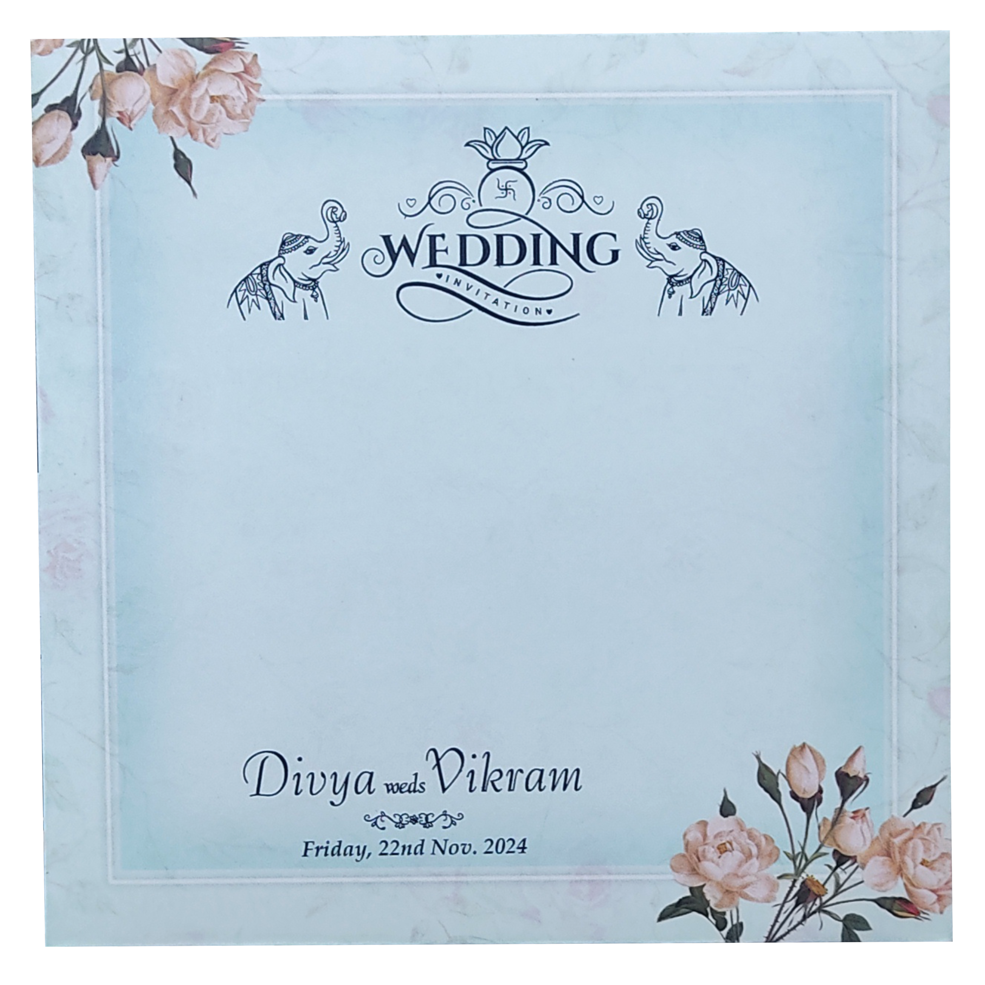 Blue Floral Single Sheet Invitation Card-KNIC7302