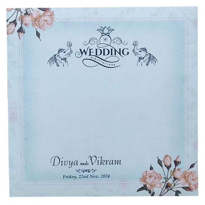 Blue Floral Single Sheet Invitation Card-King of Cards