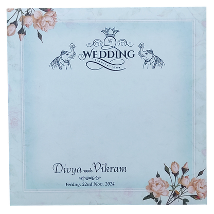 Blue Floral Single Sheet Invitation Card-King of Cards