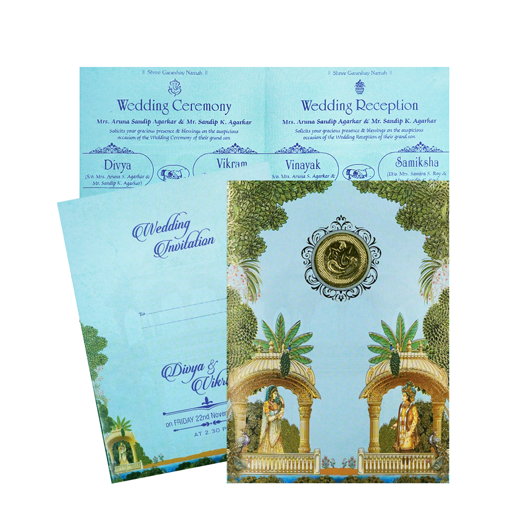 Blue Palace Floral Wedding Card-KNTY6815