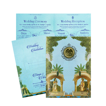 Blue Palace Floral Wedding Card-KNTY6815