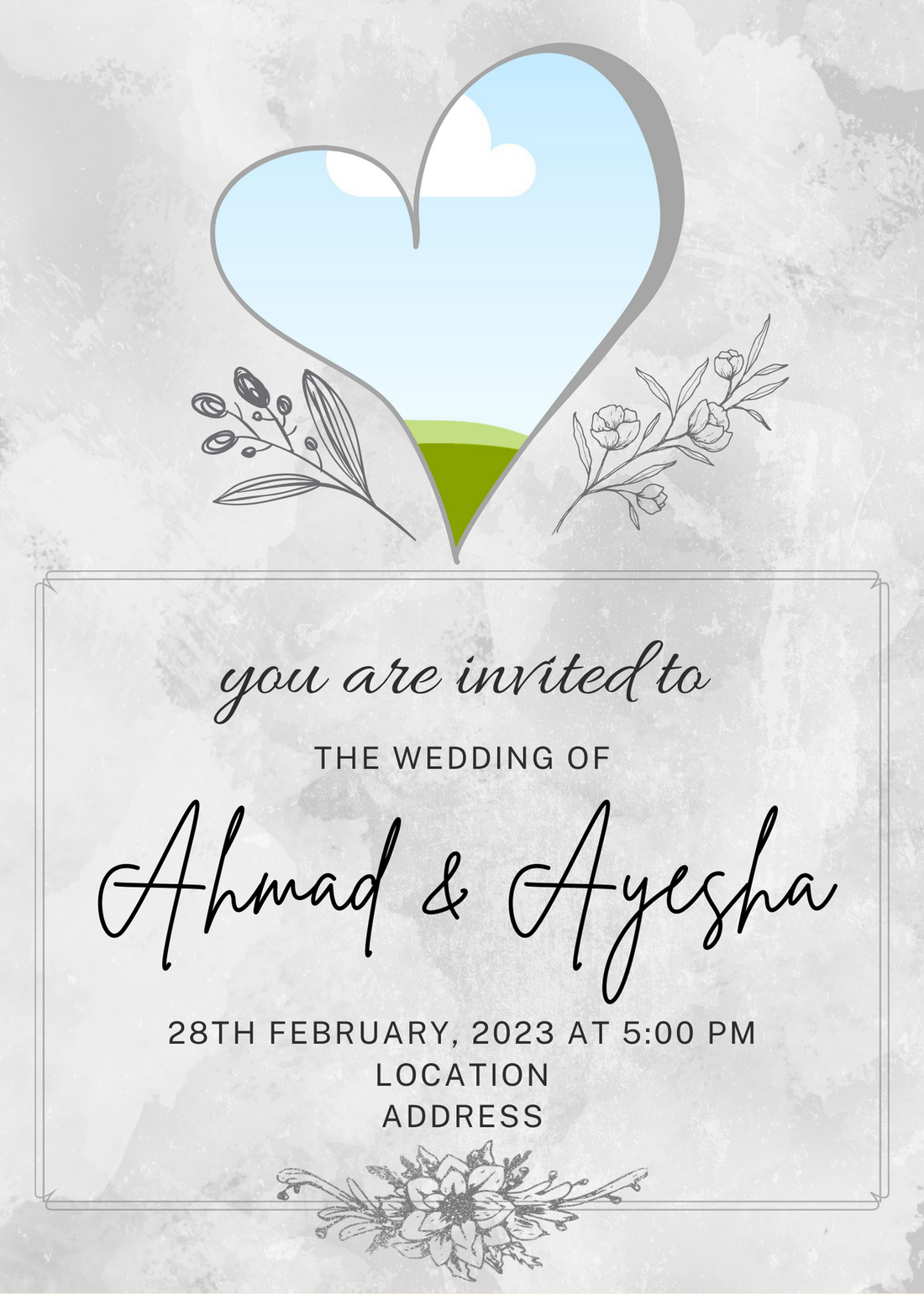Blue Heart Photo Based Wedding Invitation-AAPHO002