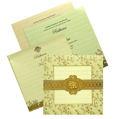 Selling Beige floral padded invitation card online. Buying invitation cards made easy with King of Cards! &amp;