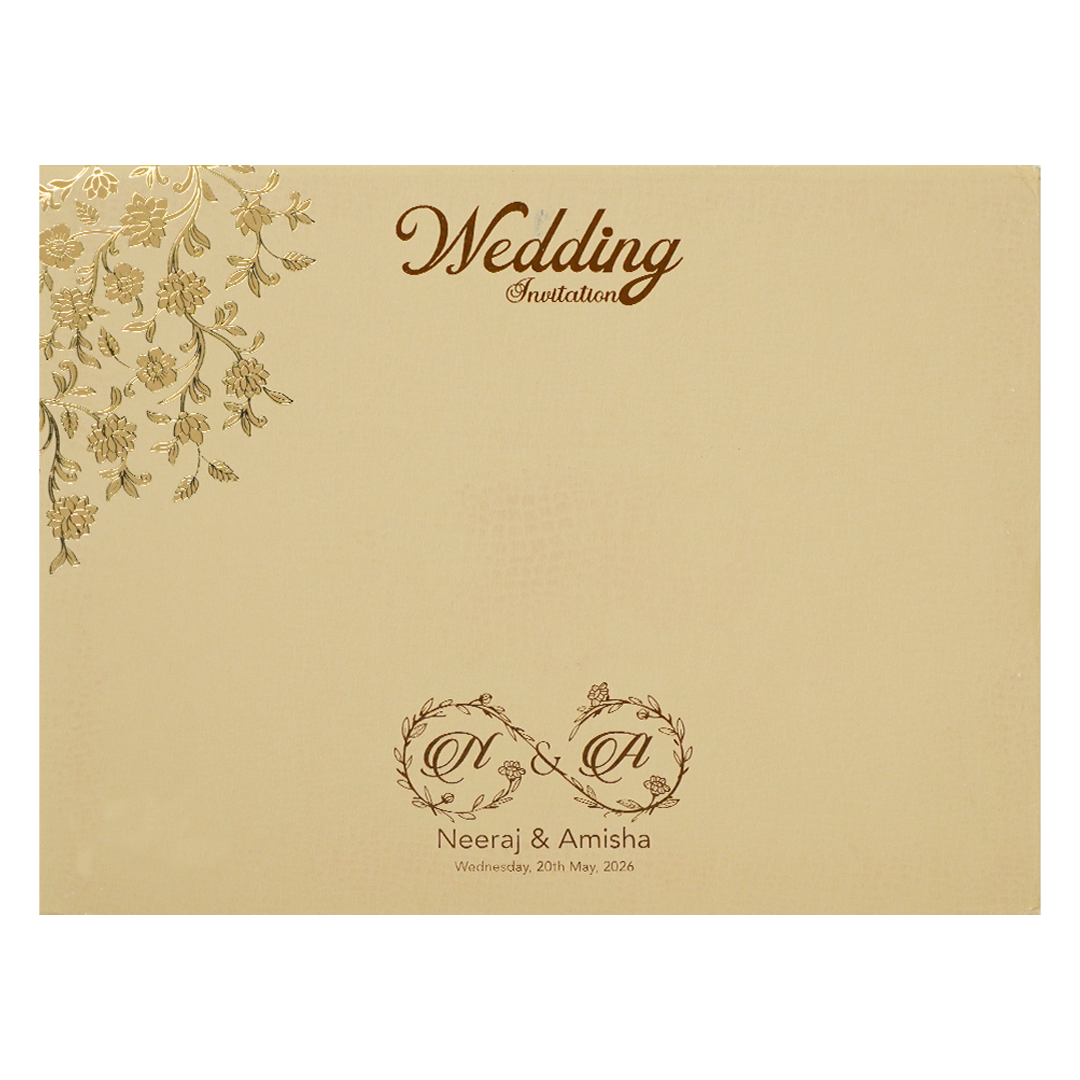 Buy Cream Gold Floral Padded Wedding Card
