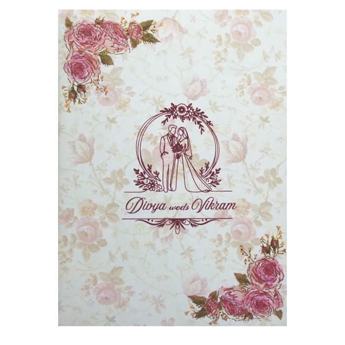 Pink Classic Uncoated Floral Invitation Card In Offset-KNKC4041-King of Cards