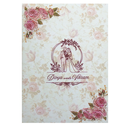 Pink Classic Uncoated Floral Invitation Card In Offset-KNKC4041-King of Cards
