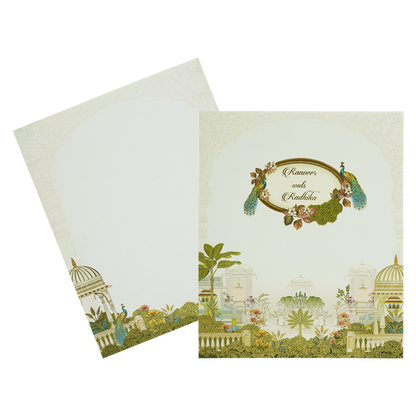 Lime Yellow Peacock Padded Wedding Card-King of Cards