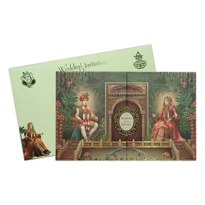 Green Royal Couple Padded Wedding Card-KSH72240