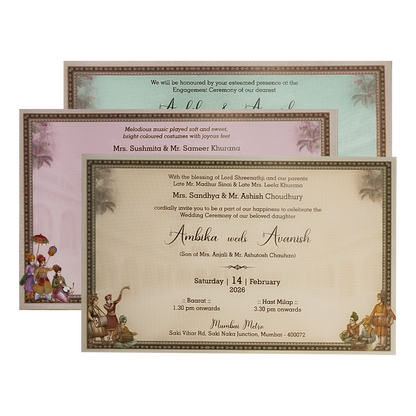 Grey Palace Mandap Padded Wedding Card-KSI64550