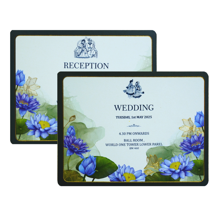 Blue Floral Wedding Card Design-King of Cards