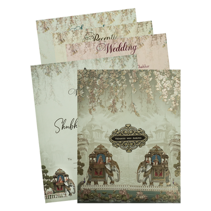 Check out Green Elephant Baraat Wedding Card at best price.✅WhatsApp Support ✅Express Delivery.|King of cards.