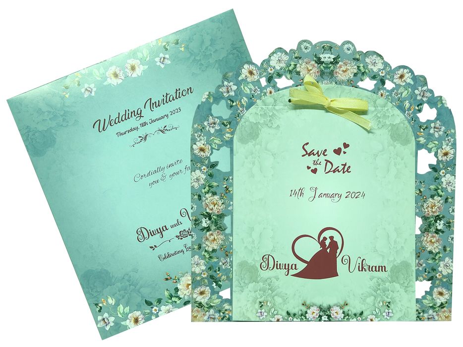 Blue Floral MDF Laser Cut Invitation Card-KNKA8062-King of Cards