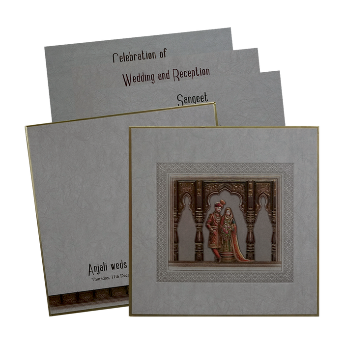 Grey Golden Premium Embossed Wedding Invitation-King of Cards